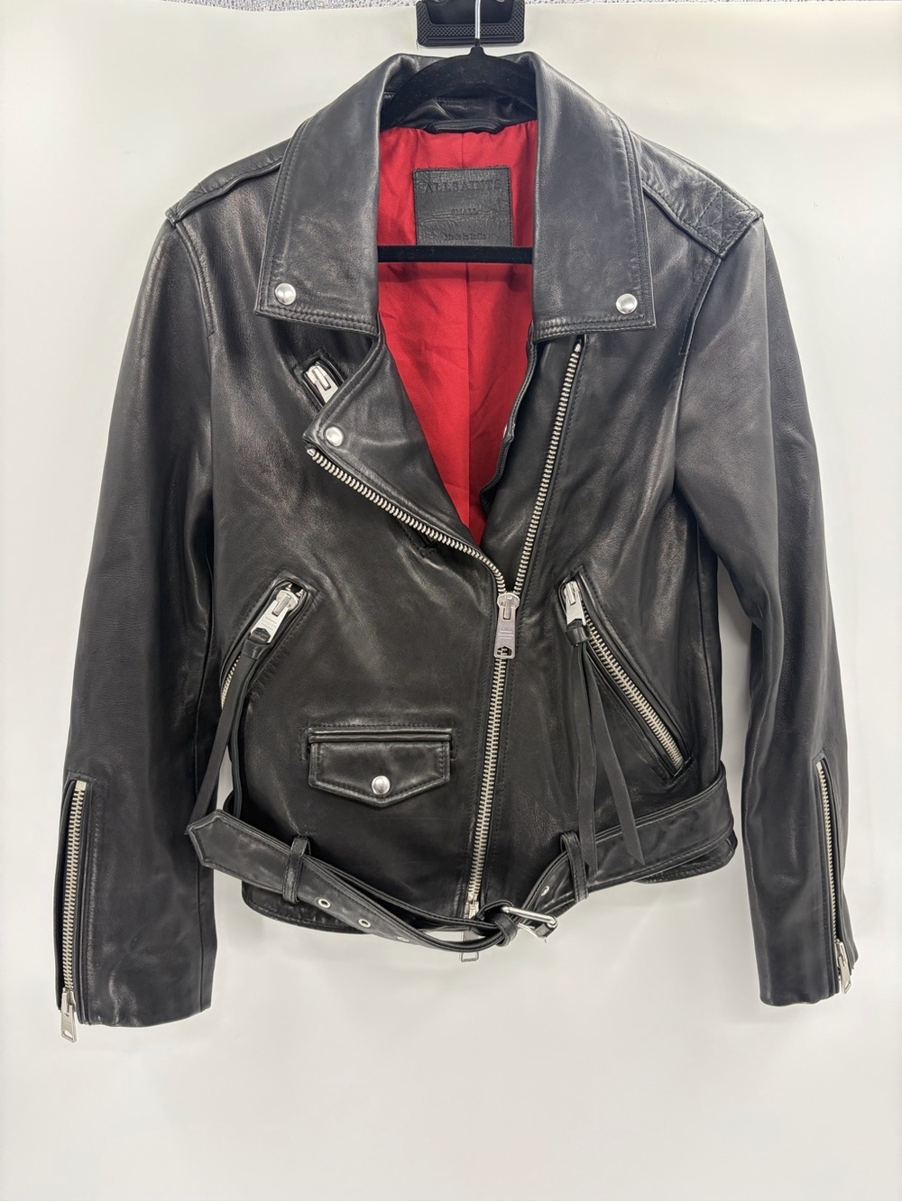 All saints sheep leather Billie trendy winter moto long sleeve jacket size small